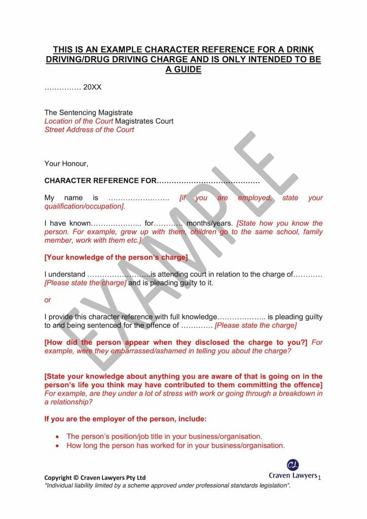 How To Write A Character Reference For Court Drink Driving